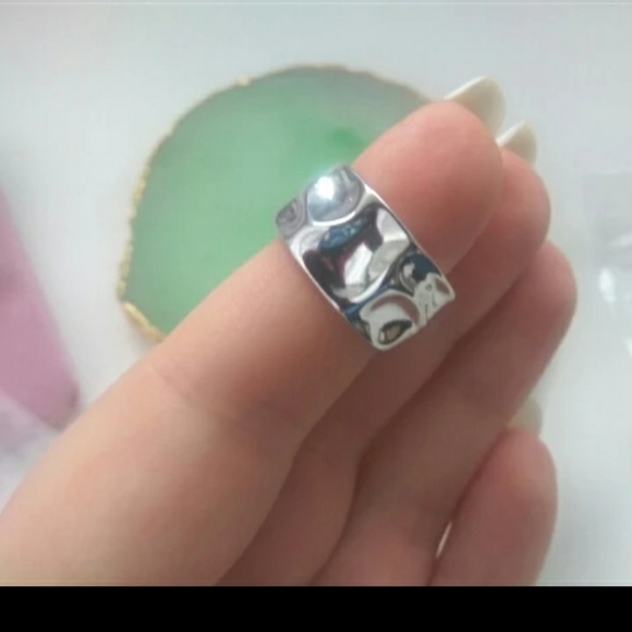 NEW 925 Sterling Silver Geometric Hammered Adjustable Band Ring - Picture 8 of 13